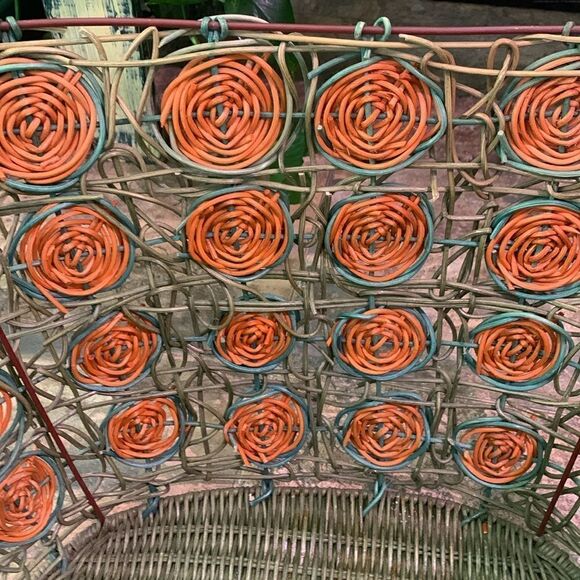 Vintage Boho Woven Basket With Side Handles And Metal Frame - Picture 8 of 17